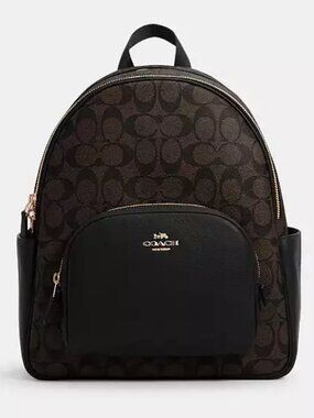 Coach Court Backpack in Signature Canvas Brown Black 5671